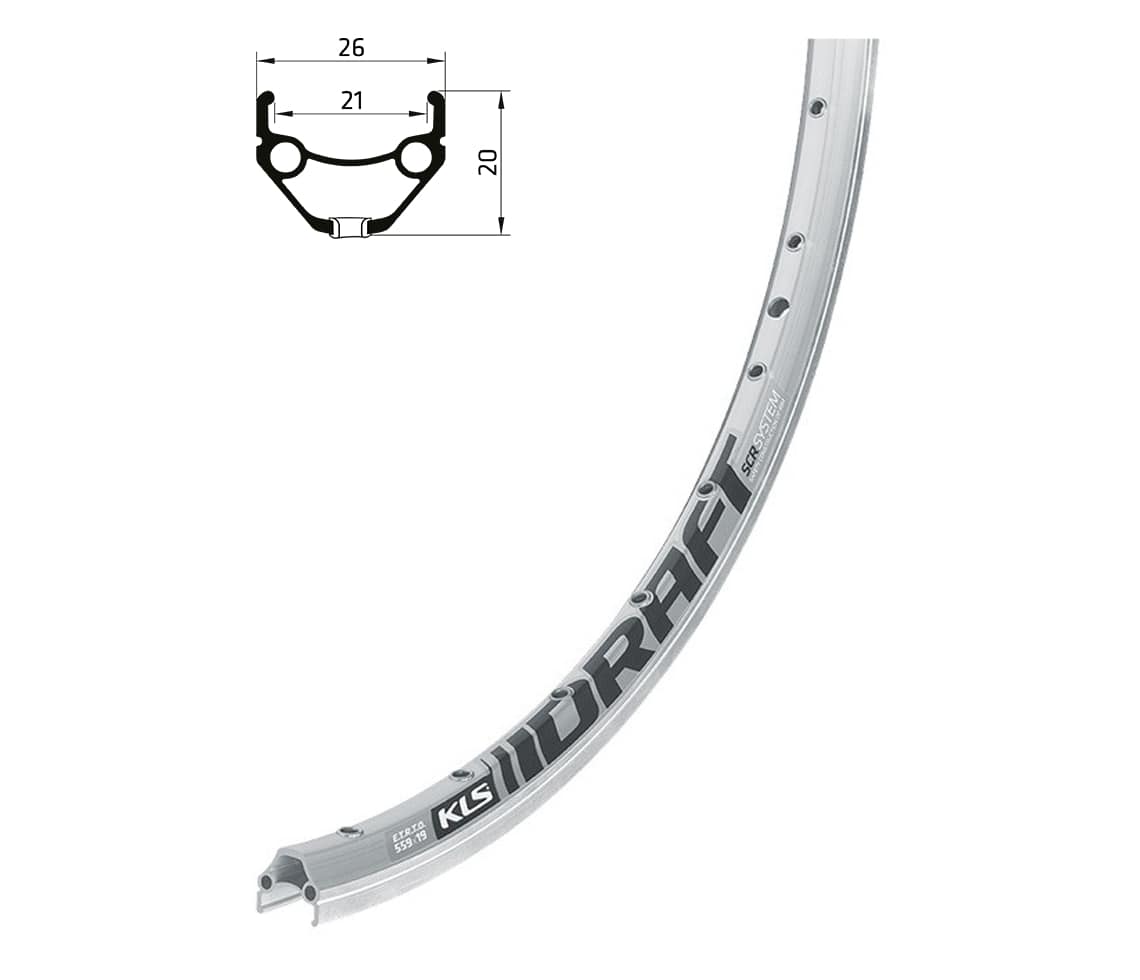 Ráfik KLS DRAFT brúsený, 32H, 1 Nit, AV, 28”/29” silver